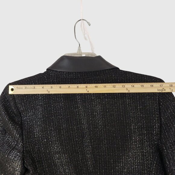 Zara Women’s Black Metallic Tweed Blazer With Satin Collar Double-Breasted Sz L - Picture 8 of 9